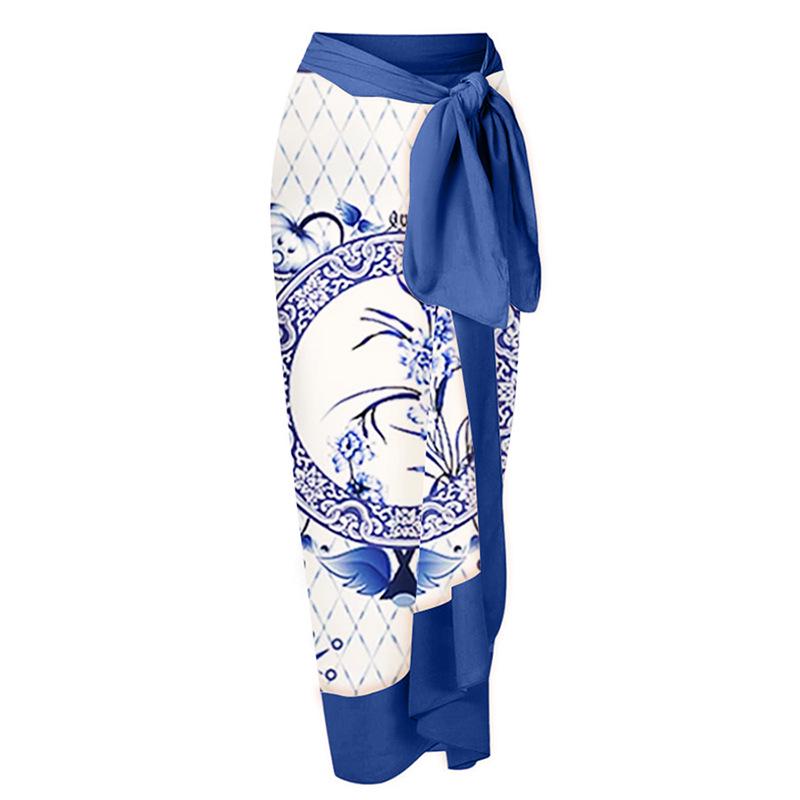 

Пляжное платье с принтом «Синий и белый фарфор» - Женский праздничный стиль One Size белый