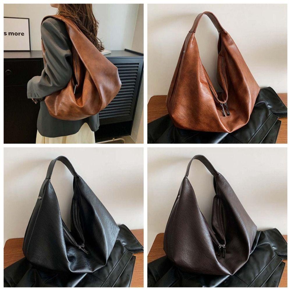 Casual PU Dumpling Bag Retro Tote Bag Shoulder Bag Large Capacity Underarm Bag  Work