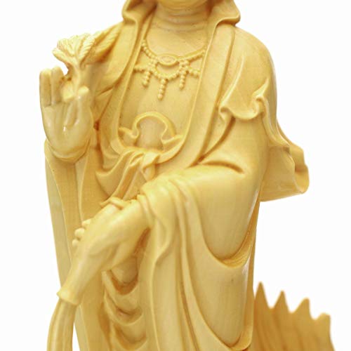 Dragon-riding Kannon Buddhist Statue, Approximately 17cm Tall, Natural Boxwood (Tsuge) Wood Carving, Dragon God, Dragon-riding Kannon, Dragon Kannon,