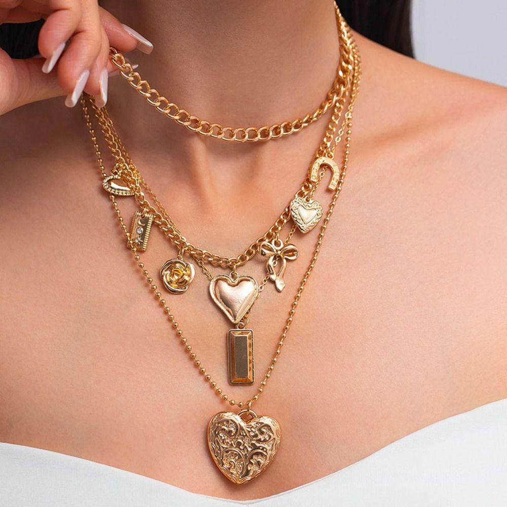 Heart Pendant Bohemia Style Necklace Starfish Pearl Beaded Necklace Clavicle Chain Women Beach