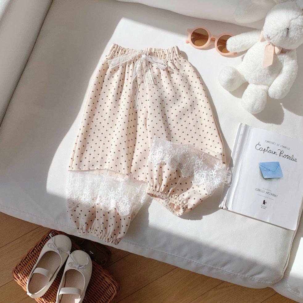 Children's Korean Pants with Lace Patchwork Mosquito Repellent Versatile and Sweet Drawstring Casual Pants