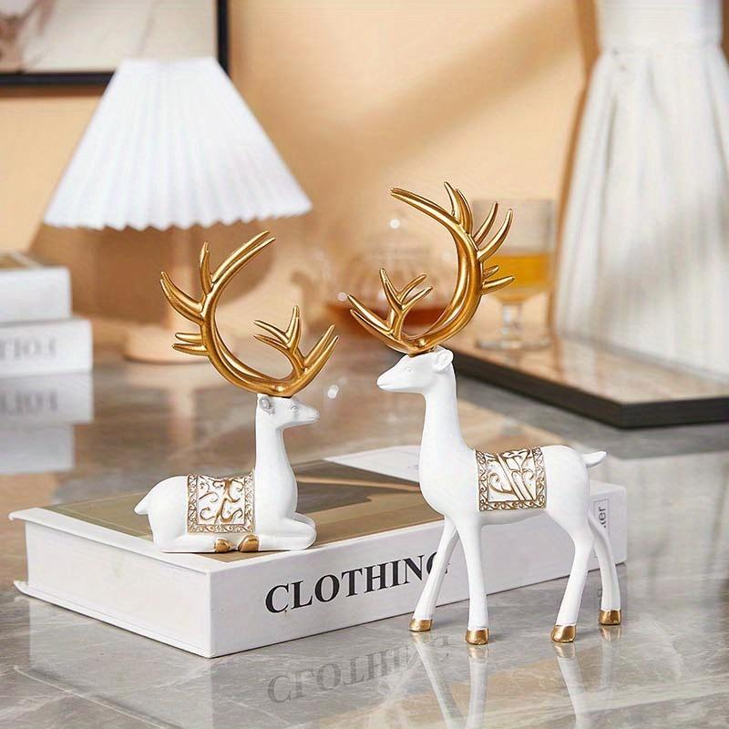 2 Stück/Set Rentier Statue Ornament, Weihnachtselch Harz Ornament, Kleine Rentier Statue, Nordischer Stil Sitzende und Stehende Elch Statue, Weihnachtsgeschenk,