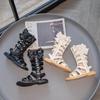 Sandales Romaines d'Été Montantes pour Filles, Enfants Moyens et Grands, Couleur Unie, Fermeture Éclair Latérale, Chaussures de Princesse