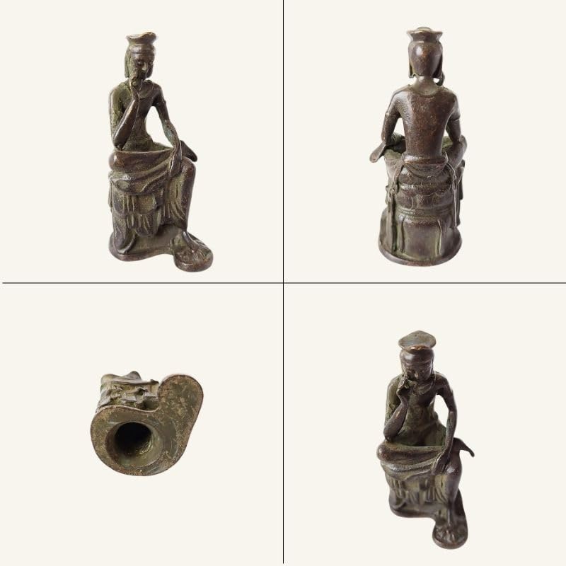 Mimori Maitreya Bodhisattva Miniatur Buddha Statue, Halbkniende Nachdenkliche Position, Kupfer mit Antikem Messing-Finish, 6,3 cm hoch, Kompakt und