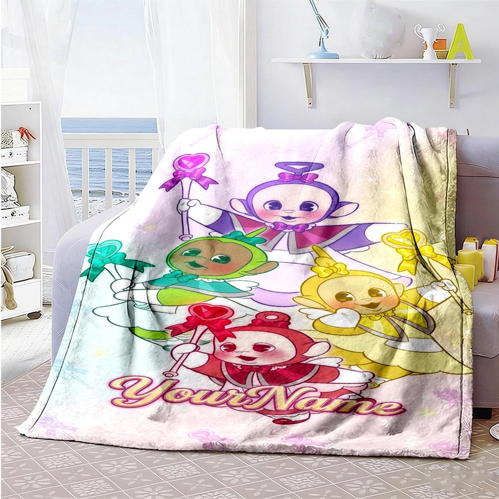 Teletubbies Customize Your Name Blanket Multi-purpose Customizable Blanket Warmthful Decor Versatile for Chair Couch Bed Living Room