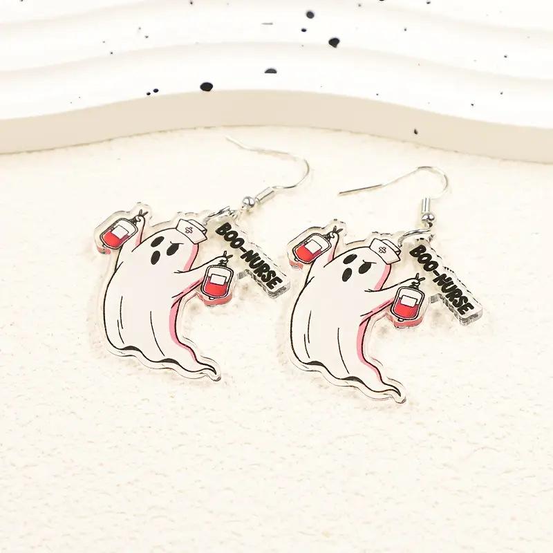 European and American cross-border explosion Halloween funny ghost earrings flat acrylic nurse's day syringe ghost earrings