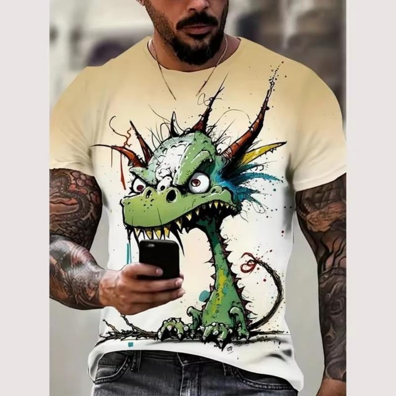 3D Animal Print T-shirt for Men's Street Fashion Harajuku Clothing Casual Round Neck Short Sleeved Fashion Shirt