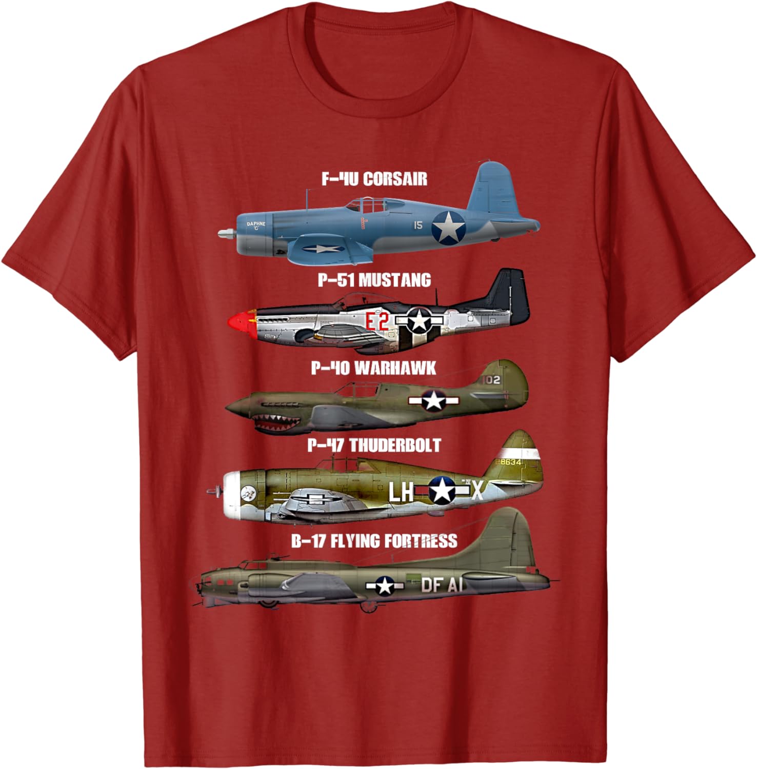 WW2 Warplane B-17 P51 Mustang F4U Corsair P40 Warhawk T-Shirt Short Sleeve Casual Cotton O-Neck Men T Shirt S