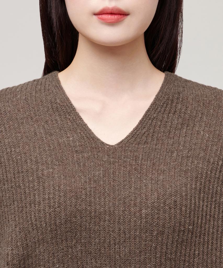 MUSINSA STANDARD WOMAN Women'S Lambswool Ribbed V-Neck Knit [Heather Brown]