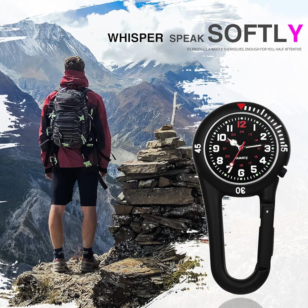 Jewelrywe Sports Watch Analog Waterproof Clip Black with Luminous Feature for Climbing and Outdoor Activities