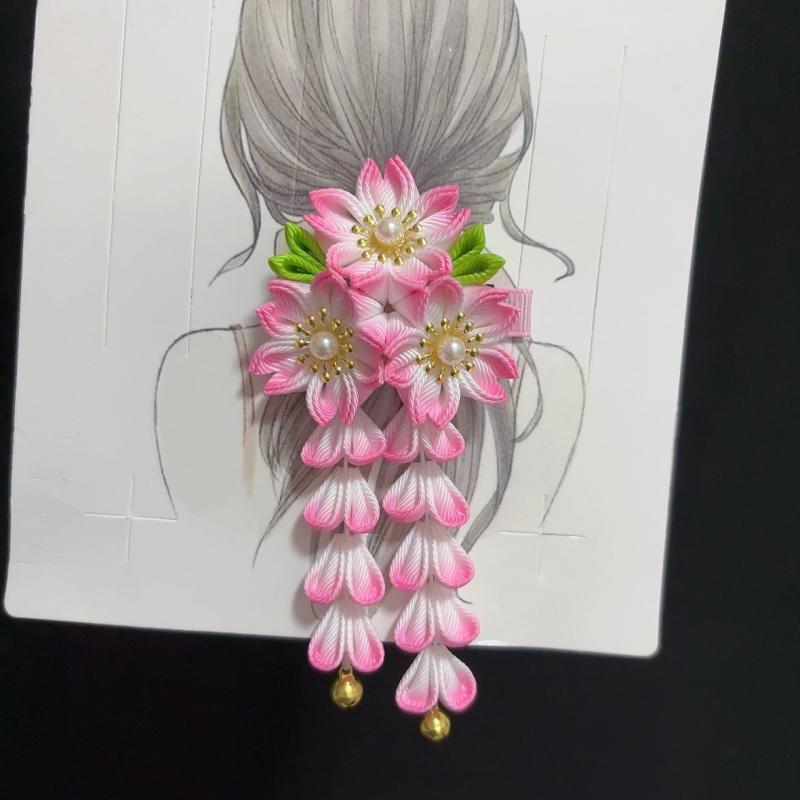 Japansk Kimono Huvudbonad Forntida Stil Handgjord Blomma Hårklämma Tyg Söt Tofs Blomma Hårnål