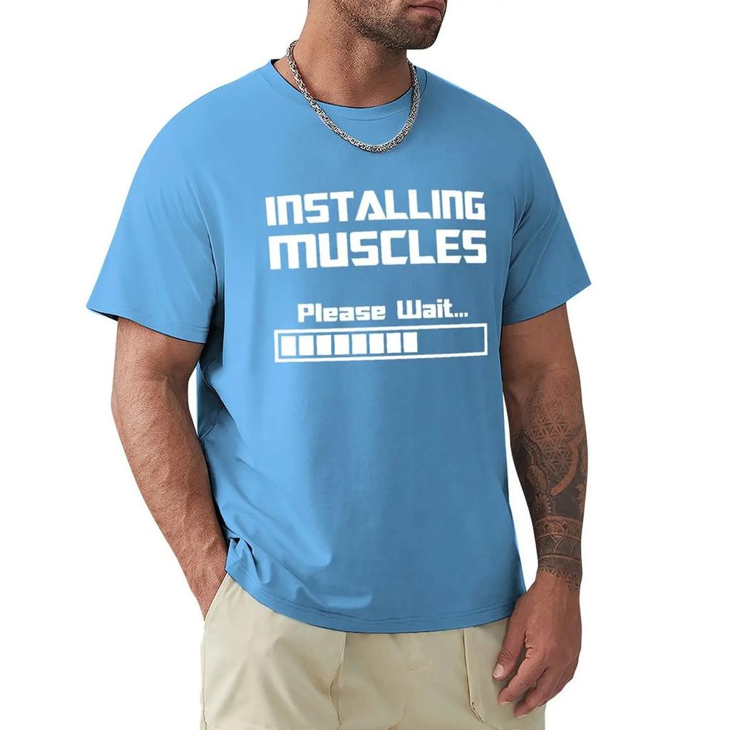 Summer New Tshirts Installing Muscles Please Wait Loading Bar Funny Print T Shirt Men Women Cotton Short Sleeve Cool Tees