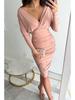 2022 Autumn/Winter V-Neck Long Sleeve Waist-Hugging Hip-Wrap Dress
