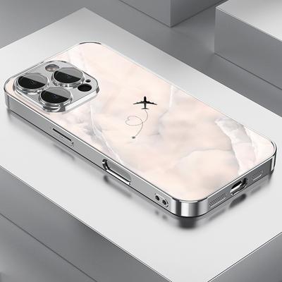 Reisvliegtuig Liefdeshart Gehard Glas Gegalvaniseerde Telefoonhoes Voor iPhone 17 16 15 Pro Max 14 Plus 13 12 11 16E 17 Air Cover