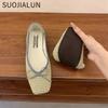 Fashion SUOJIALUN Spring New Women Flat Shoes Fashion Round Toe Shallow Slip On Ballet Shoes Soft Flat Heel Outdoor Dress Ballerinas Sho