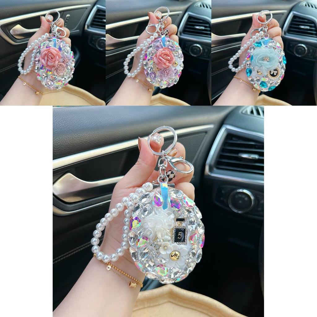 Crystal Glass Mirror Keychain Diy Finished Portable Makeup Mirror Bag Pendant Gift Wholesale Source Yiwu