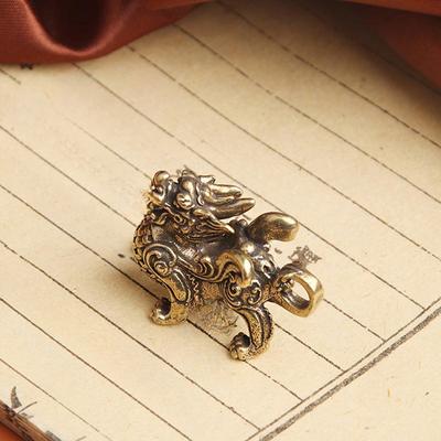 1PC Statue Figurine Wealth Brass Decor Prosperity Chinese Style Ornament Qilin Dragon Luck Animal Fengshui Vintage