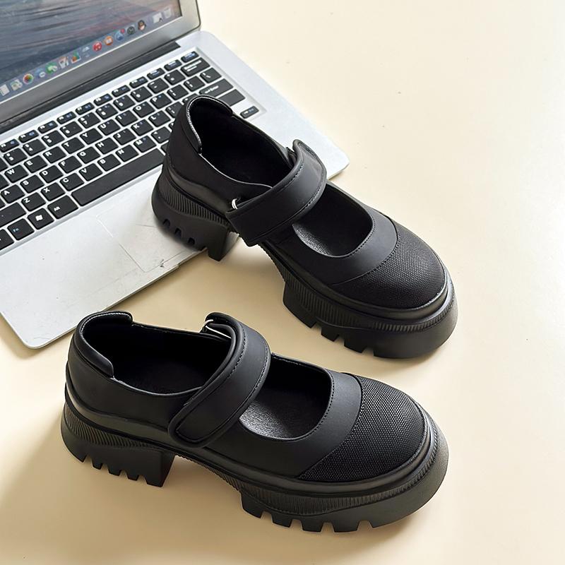 Fashion Women Hook & Loop Square Mid Heels Solid Round Toe Lolita Shoes for Women Solid Summer Pumps Plus Size Zapatos De Mujer