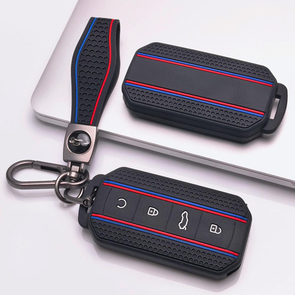 Key Shell Cover for Chery Omoda C7 Jaecoo J7 J5 with Keychain Non Slip Ergonomic Soft Key Shell for Chery 4 Button Smart Car Remote Key