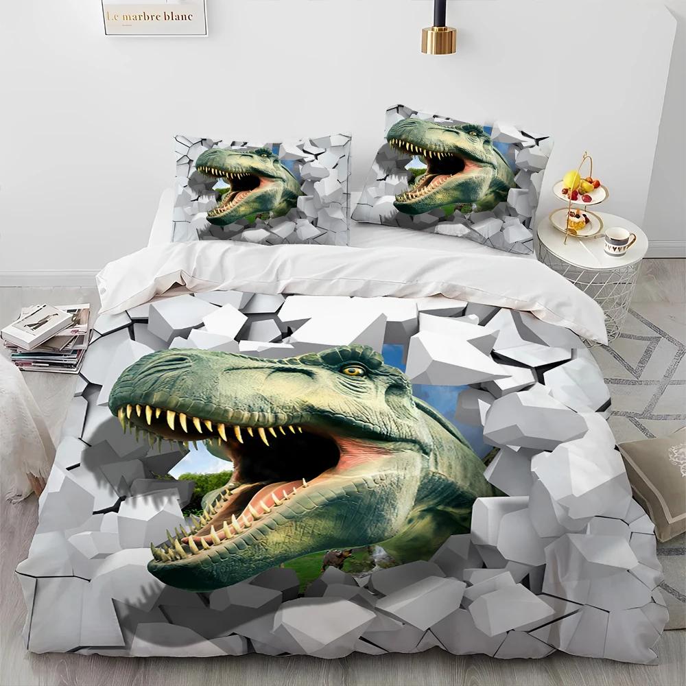 3D Cartoon Dinosaur Illusion Comforter Bedding Set,Duvet Cover Bed Set Quilt Cover Pillowcase,Queen Bedding Set For Boys Gift