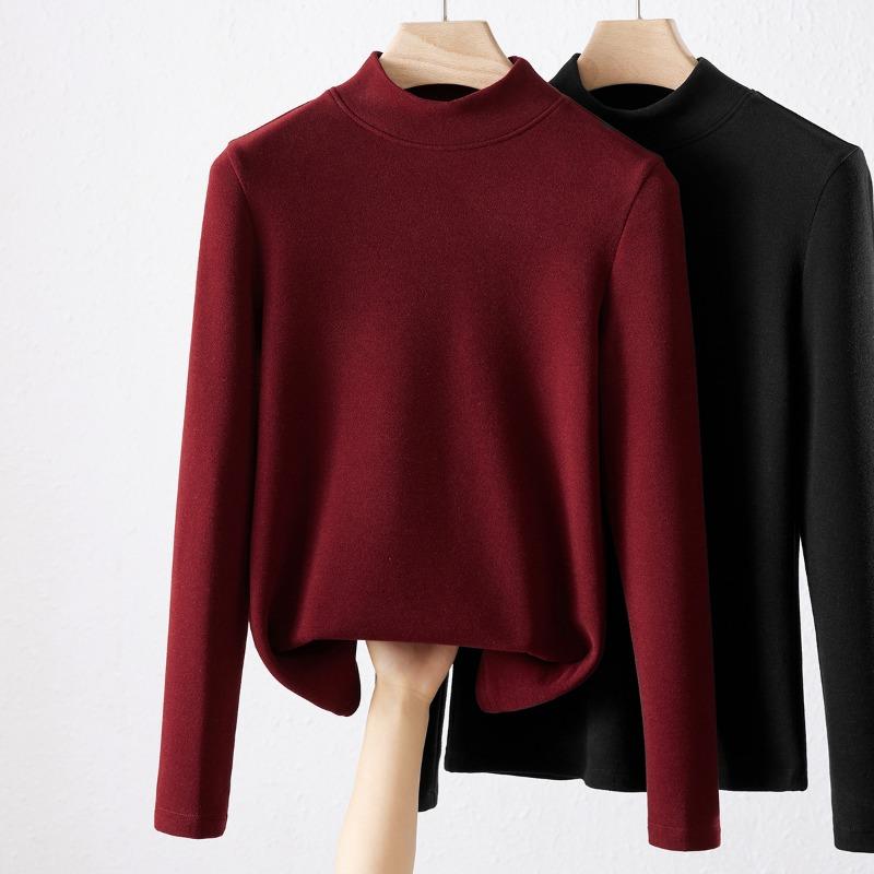 Semi-turtleneck German velvet bottoming shirt for women's inner wear, autumn and winter velvet thickened new air warm long sleeves