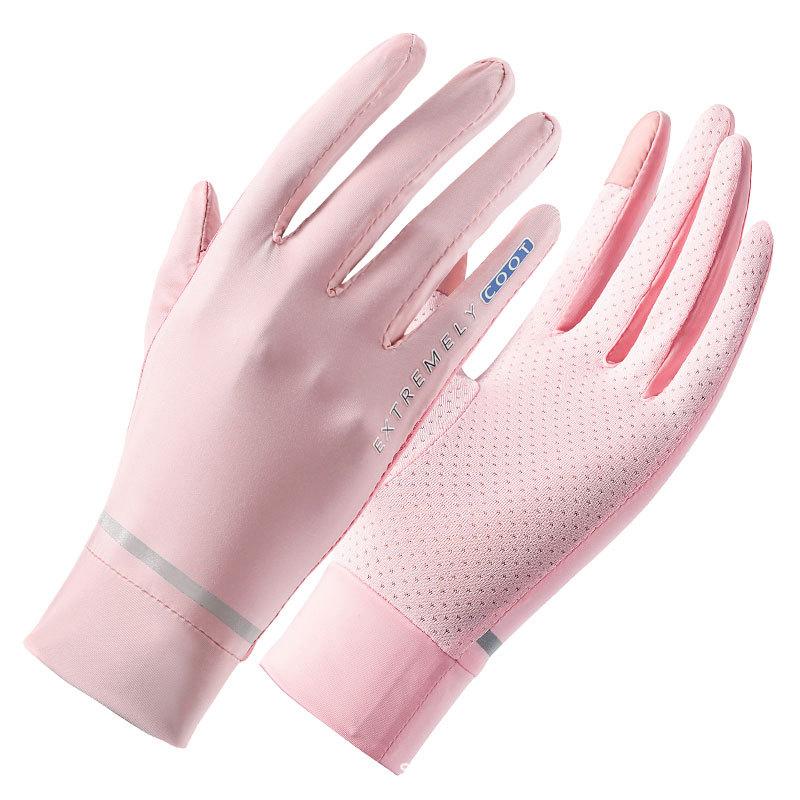 Summer Ice Silk Gloves Sunscreen Women Cool Two-Finger Cycling Slender Driving Thin Breathable Cool Outdoor Touch Screen Gloves