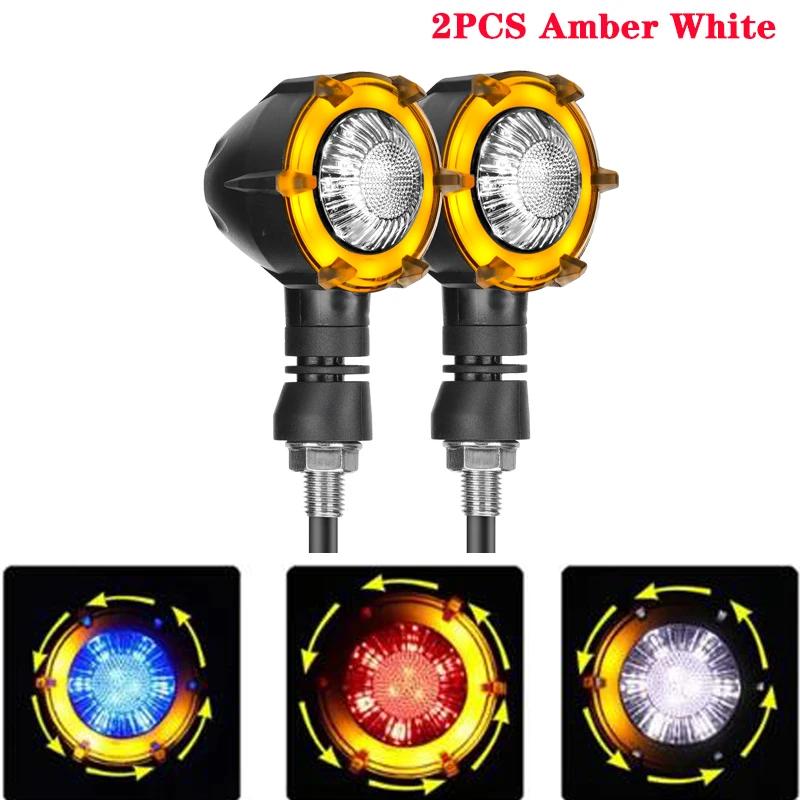 Motorcycle LED Turn Signal Lamp Sequential Flowing Flash Indicator Lights 12V 10mm Retro Dual-color Rotate LED Turn Signal Light
