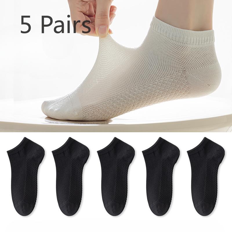 

5 пар носков Женские летние тонкие короткие носки Хлопок Пот Антизапах Не скатываются Летние Однотонные Сетчатые Женские 5 pairs чёрный