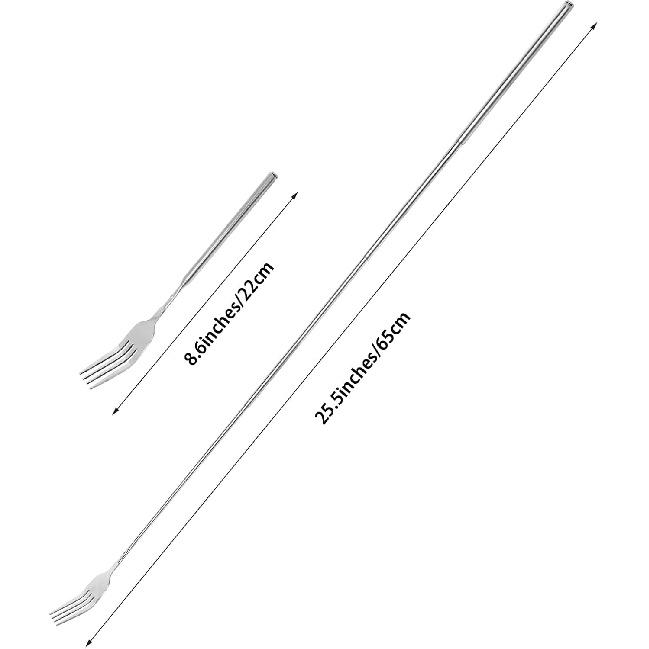Lystaii Stainless Steel Telescopic Fork Extendable Dinner Fruit Dessert Long Handle Long Stainless Steel Retractable Fork Sturdy