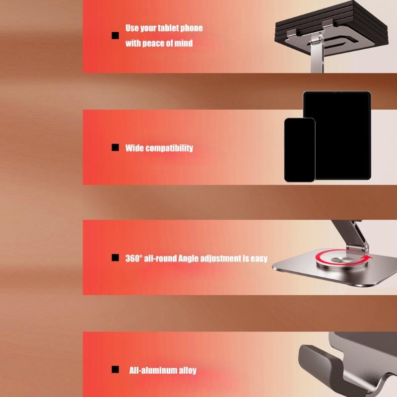 Faltbarer Tablet-Halter Ergonomische 360°-Schwenkbasis Wärmeableitendes Design Solide Metallkonstruktion für Tablets und Handys
