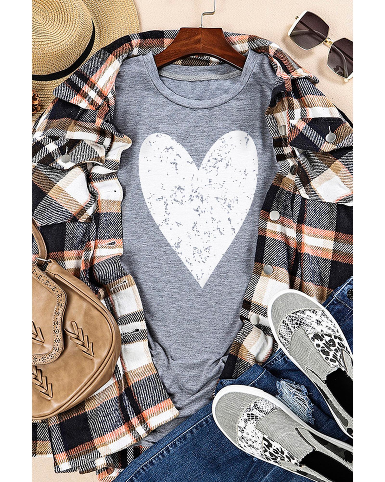 

Azura Exchange Heart Graphic Print T-Shirt L серый