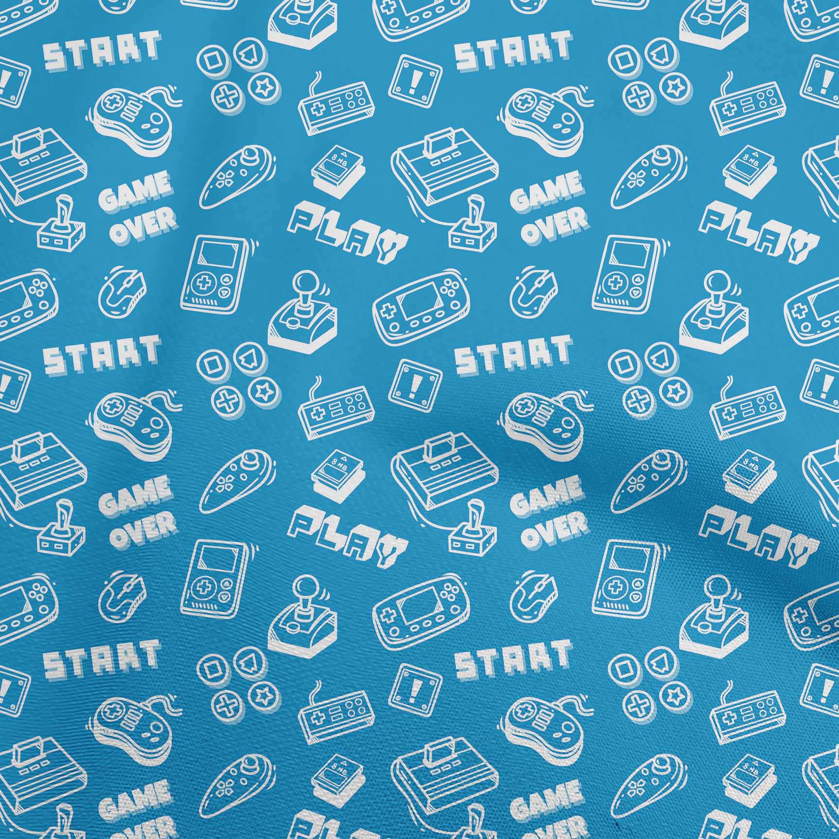 

OneOone Cotton Flex Black Fabric Game Video Game Doodle Quilting Materials Print Швейна тканина у дворі 40 дюймів 42 Inch Wide - Viscose Chiffon середній синього кольору