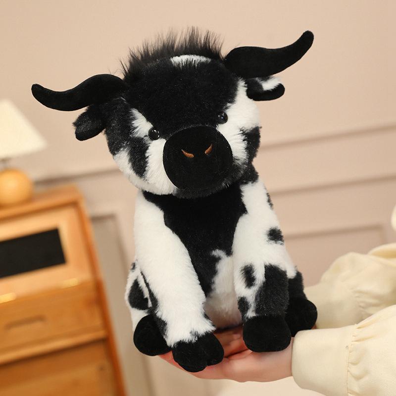 Simulated Sitting Cow Plush Toy, Black and White Cow Doll, Wild Forest Animal Children's Doll