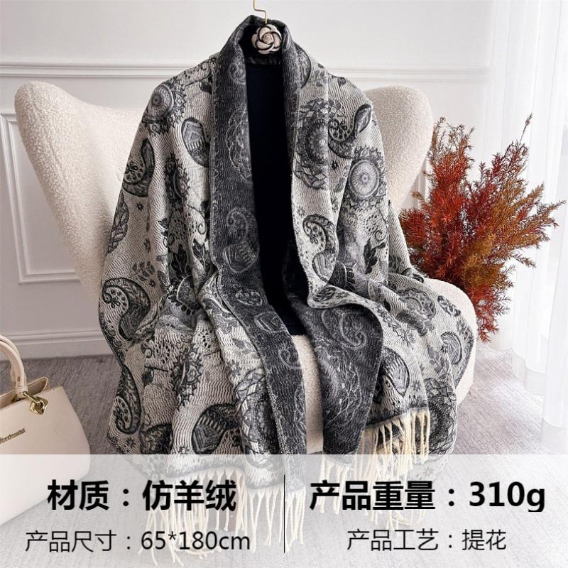 Women S Thick Faux Cashmere Ethnic Style Jacquard Scarf For Winter