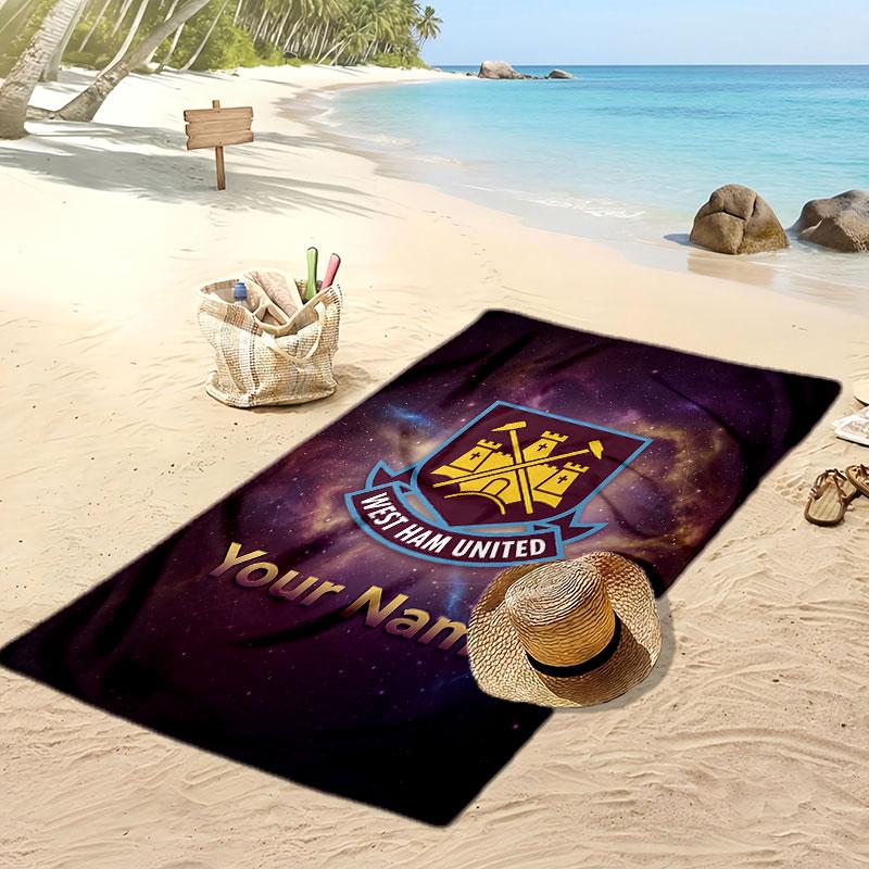 West Ham United FC Personalized Printed Beach Towel Soccer Logo Support Custom Name Text Absorbent Towel For Sport Travel Special Gift