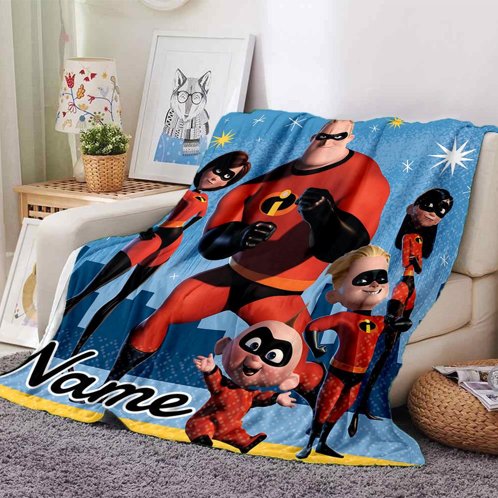 Custom Name Incredible Family Adventure flannel Blanket for Super Soft Cute Comfort Blanket for Travel Bedding Couch Sofa Blanket