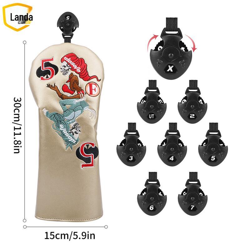 

Lan Da Golf Wood Club Headcover with Skull Poker Embroidery