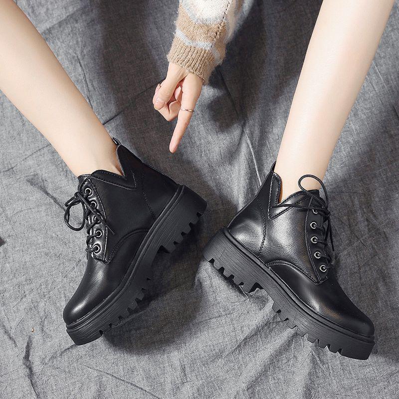 Dámské motocyklové boty Martin v britském stylu - Podzim/Zima, Prodyšné, Silná podrážka, Kotníkové boty s vysokým svrškem pro studentky