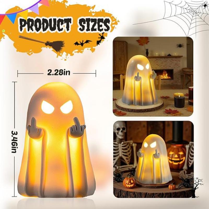 Halloween Fun Ghost Ornaments White Ghost Statue With Middle Finger Gesture Quirky Desktop Soft Home Decor