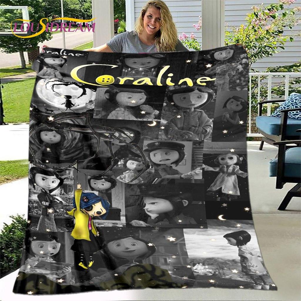 Coperta 3D Cartone Animato Coraline, Coperta in Flanella Coperta da Divano, Coperta Calda per Bambini per Casa Soggiorno Camera da Letto Letti Divano Ufficio
