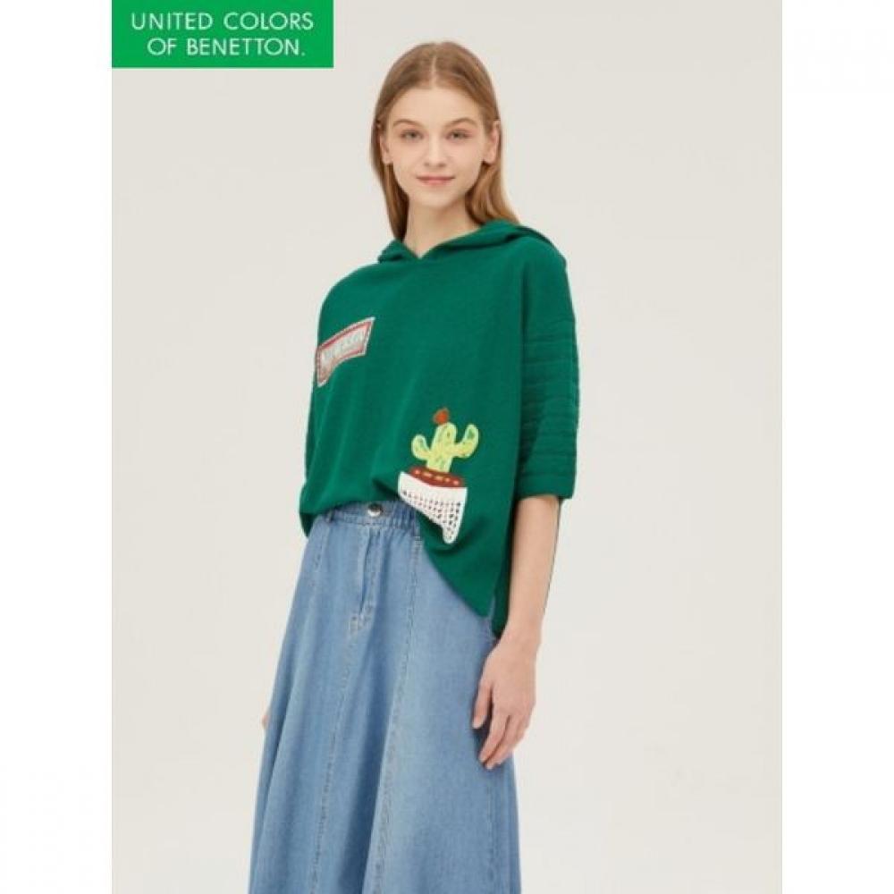 

[benetton] Sleeve Textured Hooded Knit Bakpb1531