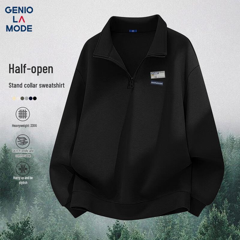 

GENIOLAMODE Men s Heavyweight Half-Zip Stand Collar Sweatshirt 2XL