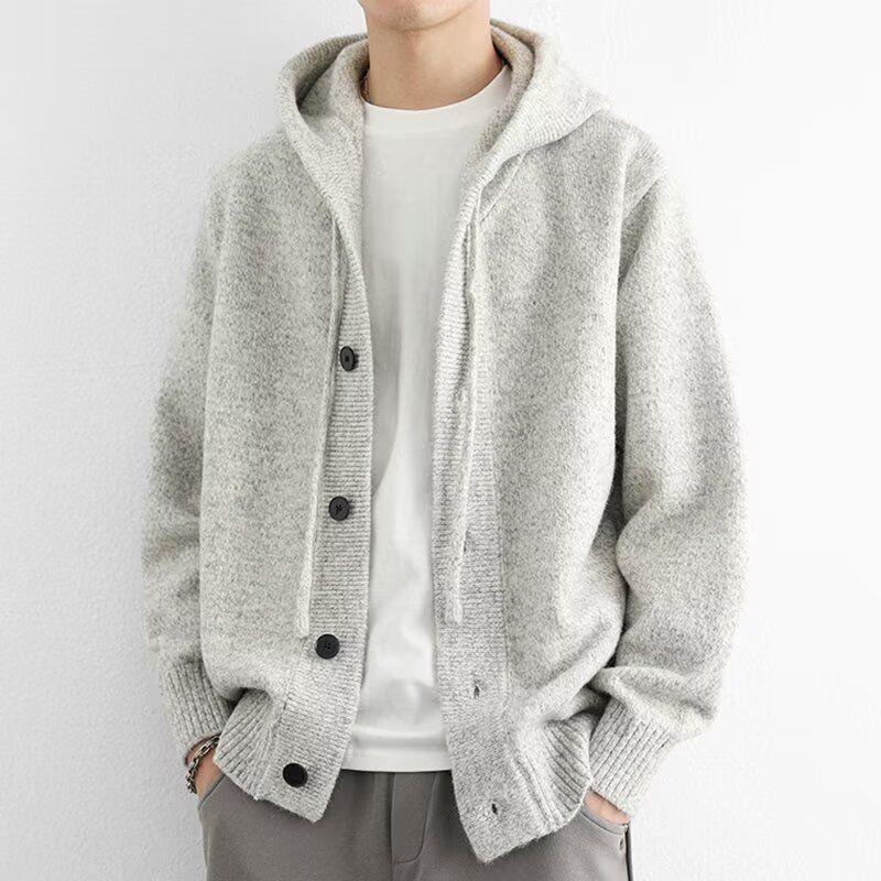 Herren Herbst/Winter Mützen, Lässige Pullover, Jugendliche einfarbige Strick-Cardigans mit Kapuze