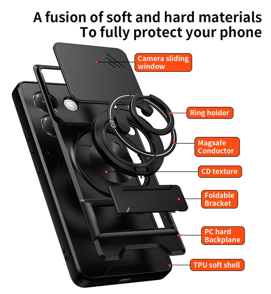 Funda for POCO M7 Pro 5G Case Rotatable Slide Camera Protection Ring Stand Shockproof Cover Capa Funda