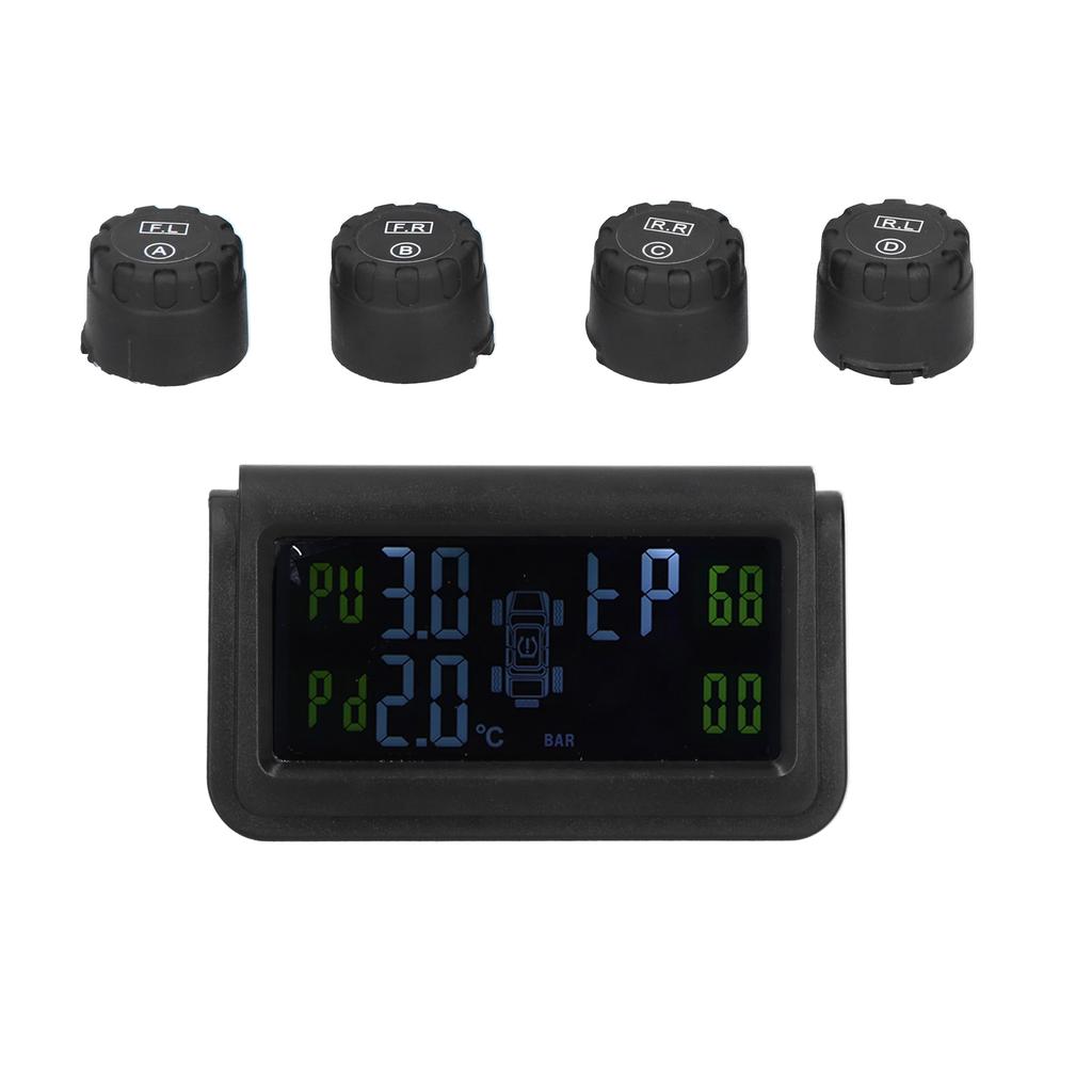 Solar Power Tire Pressure Monitoring System Display Sound Warning TPMS with 4 Sensors