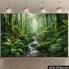 2D Enchanted Forest Mural with Mist and Tropical Plants Photo Background