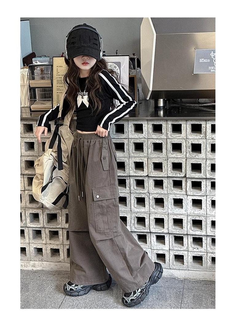 Trendy Girls' Wide Leg Cargo Pants – Spring/Autumn Casual Wear for Junior High School Students
