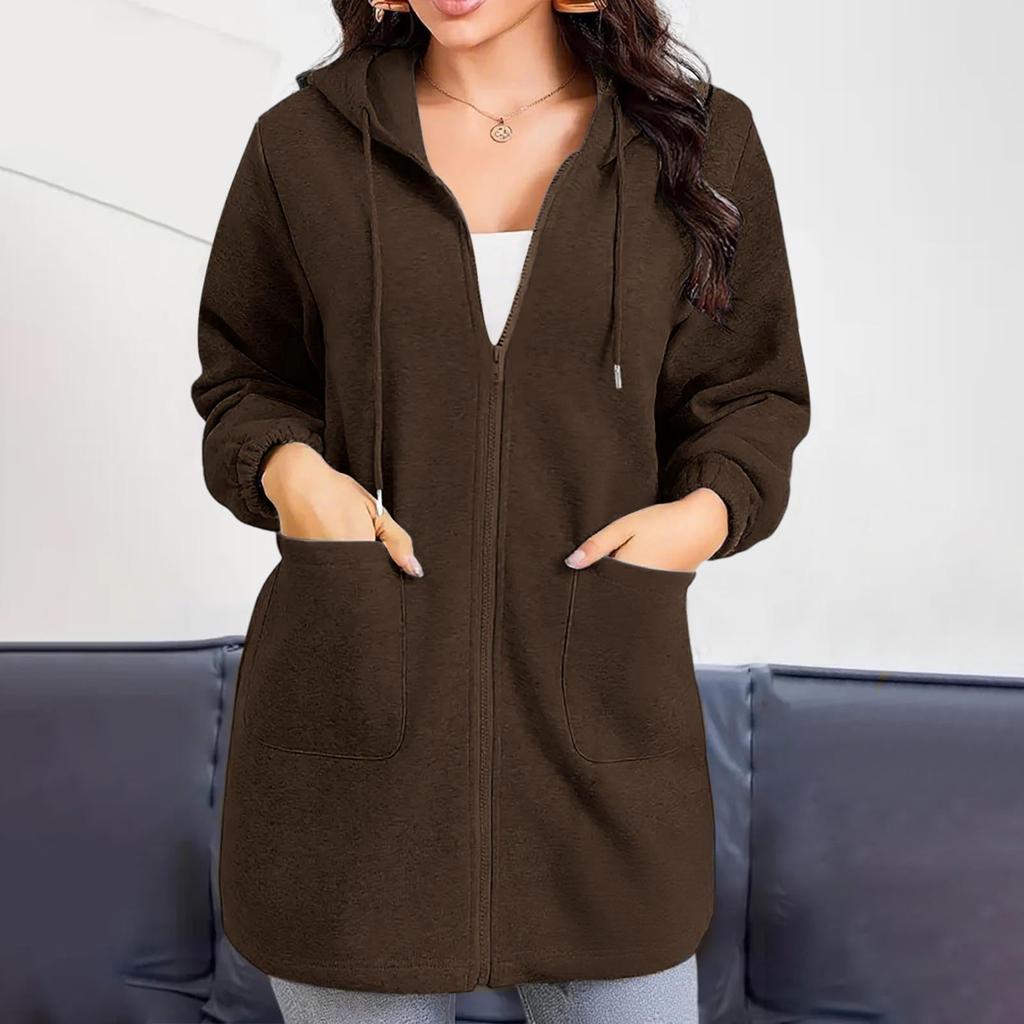 Módní dámská mikina s kapsou, zipem a dlouhou kapucí, ležérní bunda