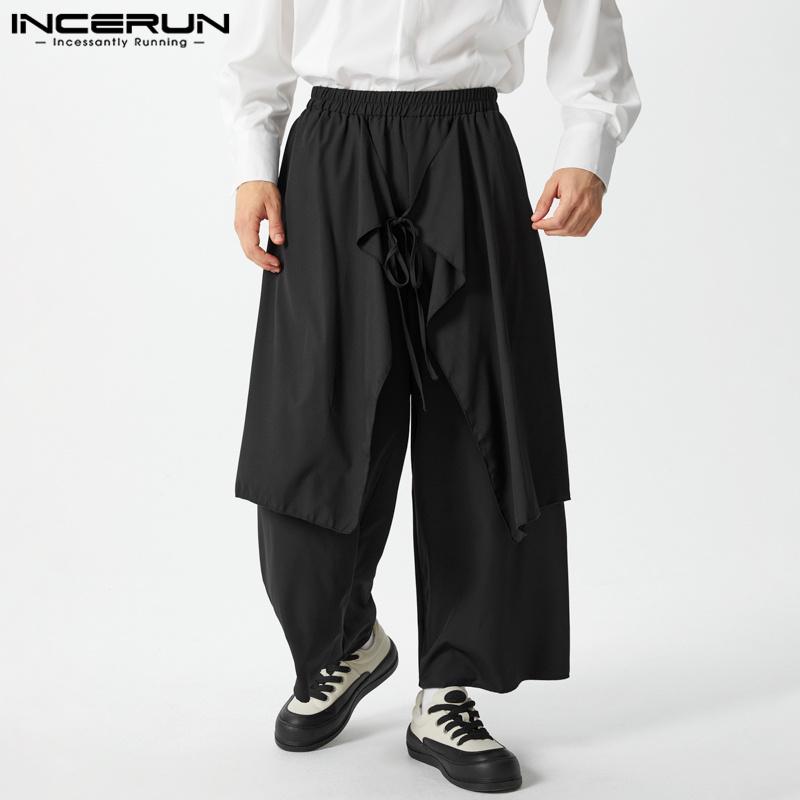 

INCERUN Мужские брюки-юбки с эластичным поясом, готические брюки-кюлоты со складками L чёрный