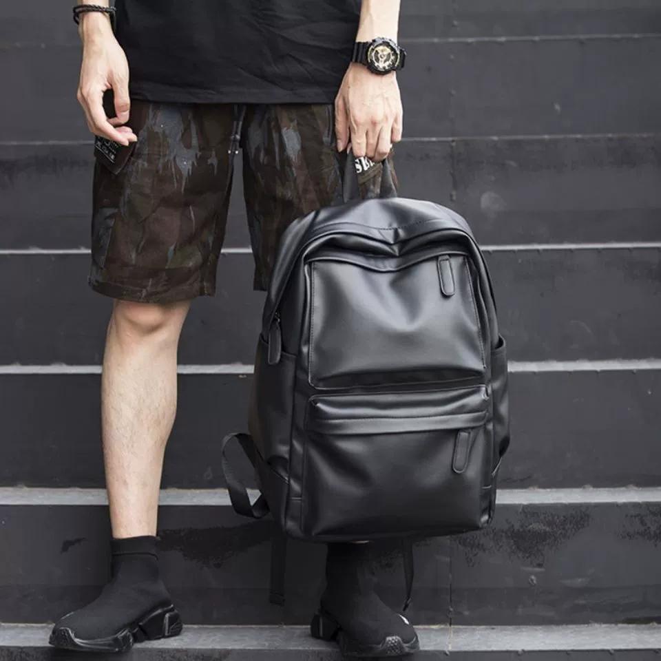 Men PU Leather Waterproof Backpack, 15.6 Inch Large Capacity Laptop Backpack, Casual Business School Travel Rucksack